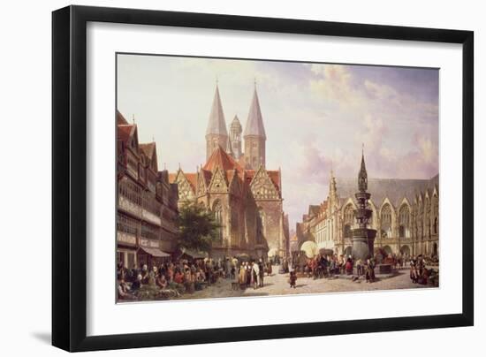 Market Scene at Braunschweig-Cornelis Springer-Framed Giclee Print