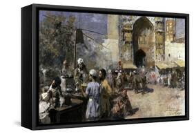 Market Scene by a Mosque-Edwin Lord Weeks-Framed Stretched Canvas