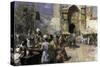 Market Scene by a Mosque-Edwin Lord Weeks-Stretched Canvas