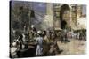 Market Scene by a Mosque-Edwin Lord Weeks-Stretched Canvas