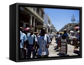 Market Scene, Downtown, Port Au Prince, Haiti, West Indies, Central America-Lousie Murray-Framed Stretched Canvas