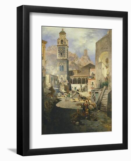 Market Square at the Amalfi Coast, 1876-Oswald Achenbach-Framed Premium Giclee Print