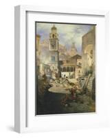 Market Square at the Amalfi Coast, 1876-Oswald Achenbach-Framed Giclee Print