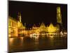 Market Square Lit Up at Night, Belfry of Bruges, Bruges, Belgium-null-Mounted Photographic Print