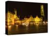 Market Square Lit Up at Night, Belfry of Bruges, Bruges, Belgium-null-Stretched Canvas