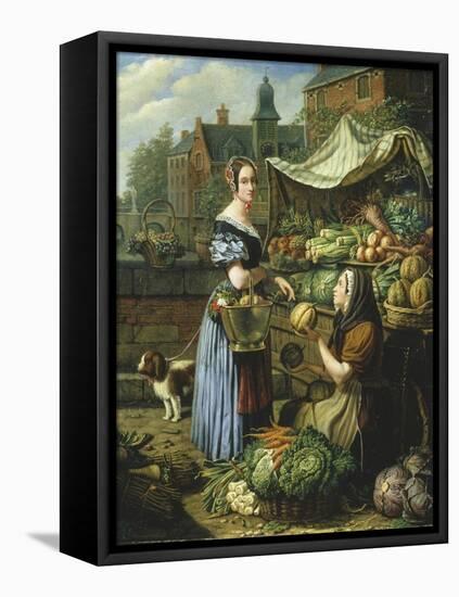Market Stall in Bruges-Henri Voordecker-Framed Stretched Canvas