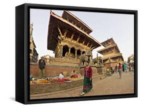 Market Stalls Set out Amongst the Temples, Durbar Square, Patan, Kathmandu Valley, Nepal-Don Smith-Framed Stretched Canvas