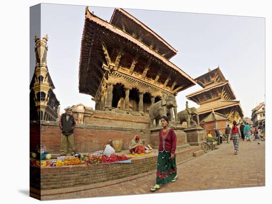 Market Stalls Set out Amongst the Temples, Durbar Square, Patan, Kathmandu Valley, Nepal-Don Smith-Stretched Canvas