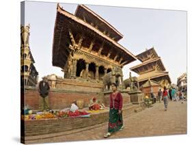 Market Stalls Set out Amongst the Temples, Durbar Square, Patan, Kathmandu Valley, Nepal-Don Smith-Stretched Canvas