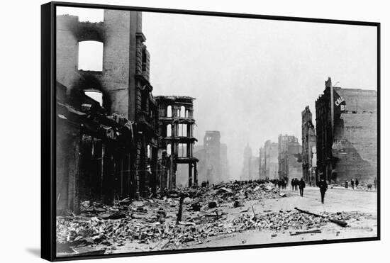 Market Street and Downtown Financial District Reduced to Rubble-C.R. Miller-Framed Stretched Canvas