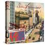 Market Street, San Francisco, Vintage Postcard Collage-Piddix-Stretched Canvas