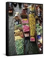 Market Traders in Boats Selling Fruit, Damnoen Saduak Floating Market, Bangkok, Thailand-Gavin Hellier-Framed Stretched Canvas