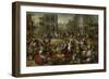 Marketplace, Flagellation, the Ecce Homo and the Bearing of the Cross in the Background, 1550-90-Joachim Beuckelaer or Bueckelaer-Framed Giclee Print