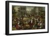 Marketplace, Flagellation, the Ecce Homo and the Bearing of the Cross in the Background, 1550-90-Joachim Beuckelaer or Bueckelaer-Framed Giclee Print