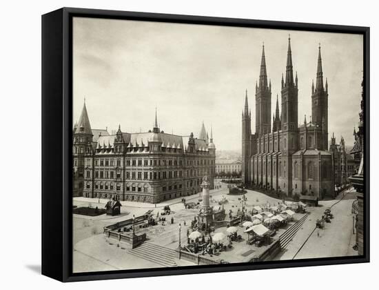 Marketplace in Wiesbaden in Germany-null-Framed Stretched Canvas