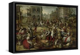 Marketplace, with the Flagellation, the Ecce Homo and the Bearing of the Cross-Joachim Bueckelaer-Framed Stretched Canvas