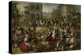 Marketplace, with the Flagellation, the Ecce Homo and the Bearing of the Cross-Joachim Bueckelaer-Stretched Canvas