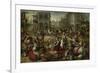 Marketplace, with the Flagellation, the Ecce Homo and the Bearing of the Cross-Joachim Bueckelaer-Framed Art Print