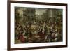 Marketplace, with the Flagellation, the Ecce Homo and the Bearing of the Cross-Joachim Bueckelaer-Framed Art Print