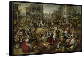 Marketplace, with the Flagellation, the Ecce Homo and the Bearing of the Cross-Joachim Bueckelaer-Framed Stretched Canvas