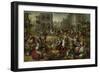 Marketplace, with the Flagellation, the Ecce Homo and the Bearing of the Cross-Joachim Bueckelaer-Framed Art Print