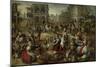 Marketplace, with the Flagellation, the Ecce Homo and the Bearing of the Cross-Joachim Bueckelaer-Mounted Art Print