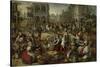 Marketplace, with the Flagellation, the Ecce Homo and the Bearing of the Cross-Joachim Bueckelaer-Stretched Canvas