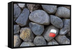 Marking for Hikers on a Stone Wall, La Palma, Canary Islands, Spain, Europe-Gerhard Wild-Framed Stretched Canvas