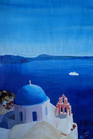 All Blue Santorini Oia Greece With Cruise Ship