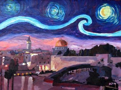 Starry Night in Jerusalem over Wailing Wall