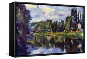 Marne Shore-Paul Cézanne-Framed Stretched Canvas