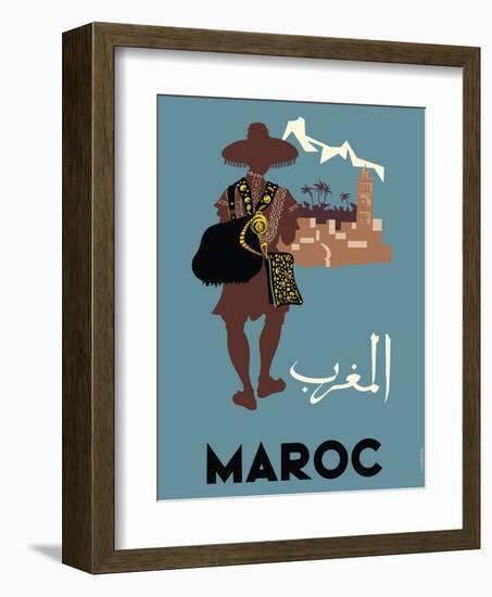 Maroc (Morocco) - Native Moroccan approaches town-Claude Fevrier-Framed Giclee Print