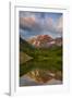 Maroon Bells reflect into calm Maroon Lake near Aspen, Colorado, USA-Chuck Haney-Framed Photographic Print