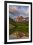 Maroon Bells reflect into calm Maroon Lake near Aspen, Colorado, USA-Chuck Haney-Framed Photographic Print