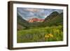 Maroon Bells reflect into calm Maroon Lake near Aspen, Colorado, USA-Chuck Haney-Framed Photographic Print