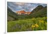 Maroon Bells reflect into calm Maroon Lake near Aspen, Colorado, USA-Chuck Haney-Framed Photographic Print