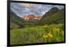 Maroon Bells reflect into calm Maroon Lake near Aspen, Colorado, USA-Chuck Haney-Framed Photographic Print