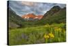 Maroon Bells reflect into calm Maroon Lake near Aspen, Colorado, USA-Chuck Haney-Stretched Canvas