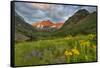 Maroon Bells reflect into calm Maroon Lake near Aspen, Colorado, USA-Chuck Haney-Framed Stretched Canvas