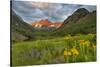 Maroon Bells reflect into calm Maroon Lake near Aspen, Colorado, USA-Chuck Haney-Stretched Canvas