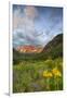 Maroon Bells reflect into calm Maroon Lake near Aspen, Colorado, USA-Chuck Haney-Framed Photographic Print