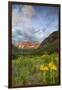 Maroon Bells reflect into calm Maroon Lake near Aspen, Colorado, USA-Chuck Haney-Framed Photographic Print