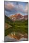 Maroon Bells reflect into calm Maroon Lake near Aspen, Colorado, USA-Chuck Haney-Mounted Photographic Print