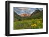 Maroon Bells reflect into calm Maroon Lake near Aspen, Colorado, USA-Chuck Haney-Framed Photographic Print