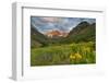 Maroon Bells reflect into calm Maroon Lake near Aspen, Colorado, USA-Chuck Haney-Framed Photographic Print