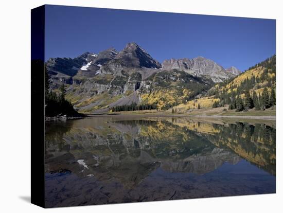 Maroon Bells Reflected in Crater Lake With Fall Color, White River National Forest, Colorado, USA-James Hager-Stretched Canvas