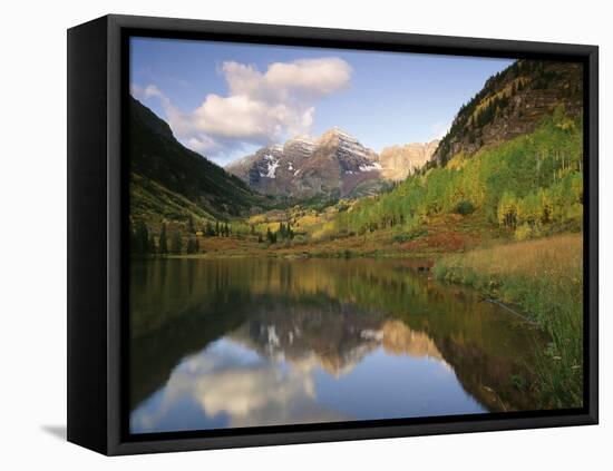 Maroon Bells Reflected in Maroon Lake, White River National Forest, Colorado, USA-Adam Jones-Framed Stretched Canvas