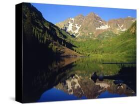 Maroon Bells Reflecting onto Lake-James Randklev-Stretched Canvas