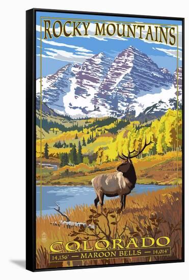 Maroon Bells - Rocky Mountain National Park-Lantern Press-Framed Stretched Canvas