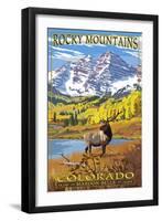 Maroon Bells - Rocky Mountain National Park-Lantern Press-Framed Art Print